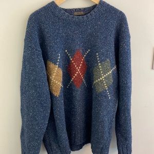 Tommy Hilfiger Thick Wool Blend  Sweater Argyle Made in Hong Kong SZ XL Vintage